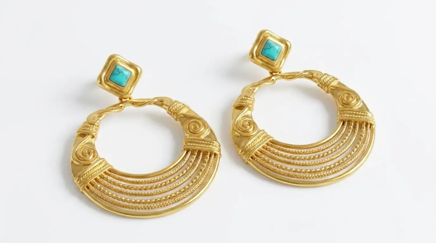 Preview: Golden Turquoise Geometry Ohrhänger
